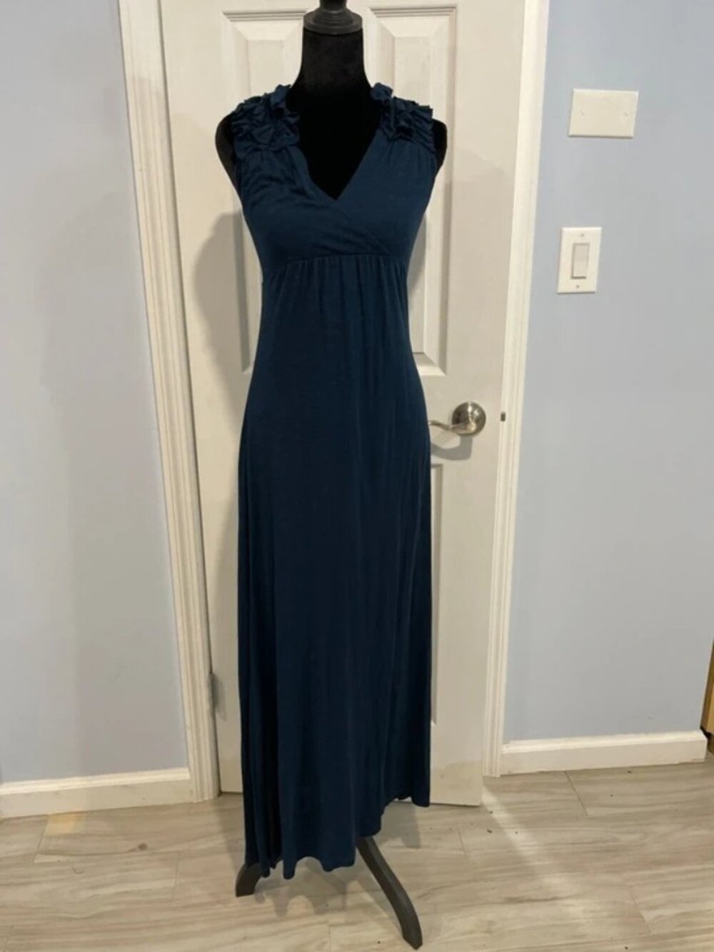 Soul Harmony Energy Women’s Blue Ruffle Shoulder Maxi Dress XS